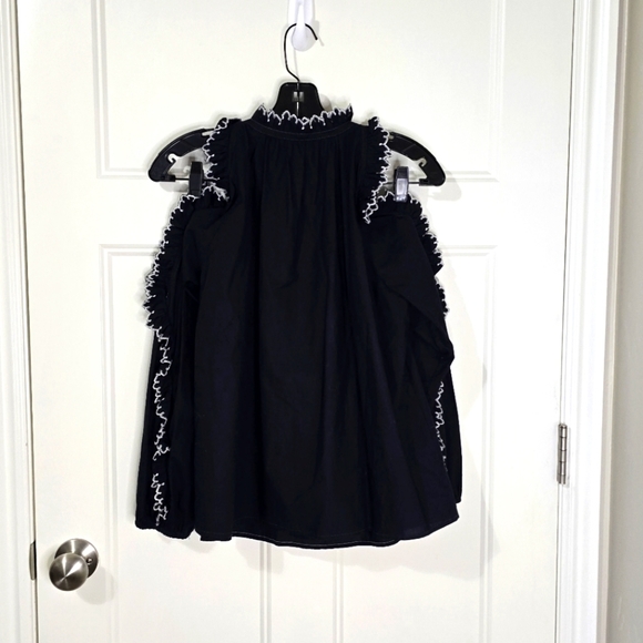 Ulla Johnson Amandine Embroidered Cotton Cold Shoulder Ruffle Blouse Midnight 6 - Picture 5 of 11